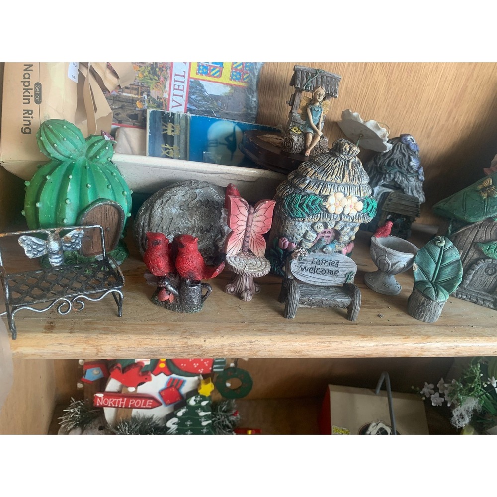 Miniature Fairy Garden Figurine Lot Apple Cactus Houses Bench Birdbath Decor - Picture 2 of 2